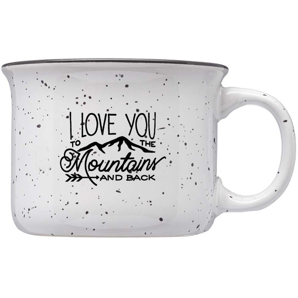 Stoneware Adventure Mug (Pink Speckle, I Love You To The Mountains And Back)
