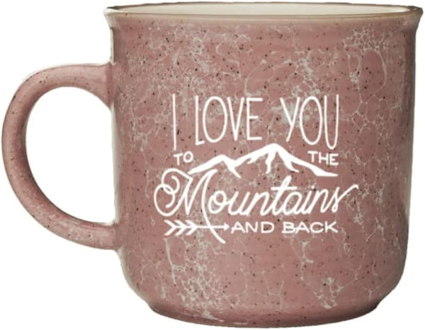 Stoneware Adventure Mug (Pink Speckle, I Love You To The Mountains And Back)
