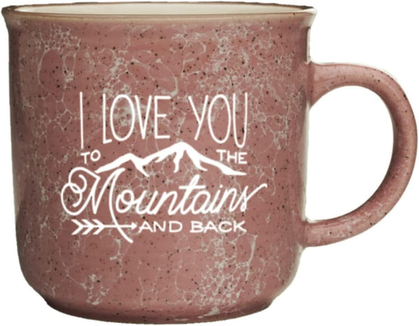 Stoneware Adventure Mug (Pink Speckle, I Love You To The Mountains And Back)
